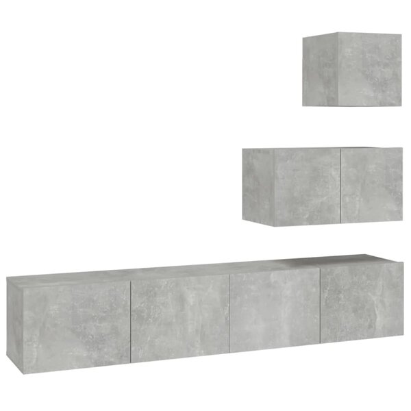 vidaXL Ensemble de meubles TV 4 Pièces Gris béton Bois d'ingénierie