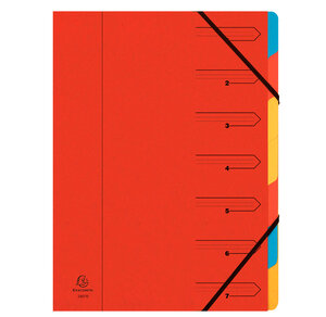 Trieur agrafé avec élastiques 7 compartiments ROUGE x 12 EXACOMPTA