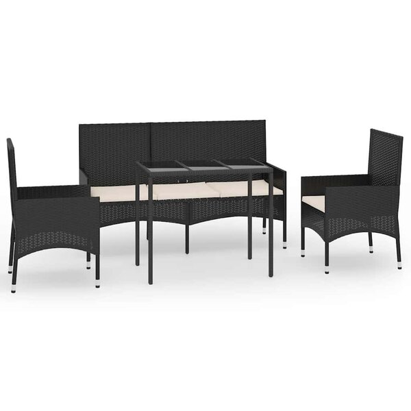 vidaXL Salon de jardin 4 Pièces avec coussins Noir Résine tressée