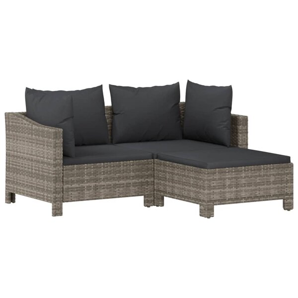 vidaXL Salon de jardin 3 Pièces avec coussins Gris Résine tressée