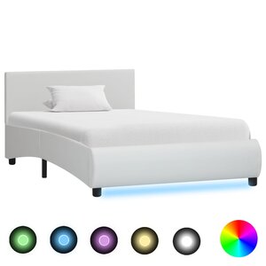 vidaXL Cadre de lit avec LED Blanc Similicuir 100 x 200 cm