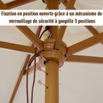 Parasol droit rond grande taille de jardin diamètre 2,5 m hauteur 2,25 m bois de bambou crème