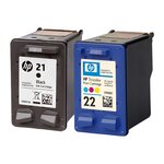 Pack de 2 cartouches d'encre authentiques HP 21/22 Noir et couleurs - programme SECOND