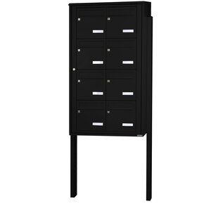 Bloc collectif Leabox 2x4 grade 3 simple face Extérieur sur pieds à sceller Noir 9005 finition brillante