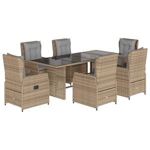 vidaXL Ensemble à manger de jardin et coussins 7 Pièces beige poly rotin