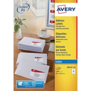 Étiquettes blanches pour imprimante jet d'encre j8163, 99,1 x 38,1 mm, 14 étiquettes par feuille (paquet 1400 unités)
