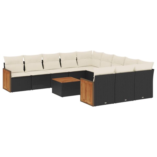 vidaXL Salon de jardin 12 Pièces avec coussins noir résine tressée