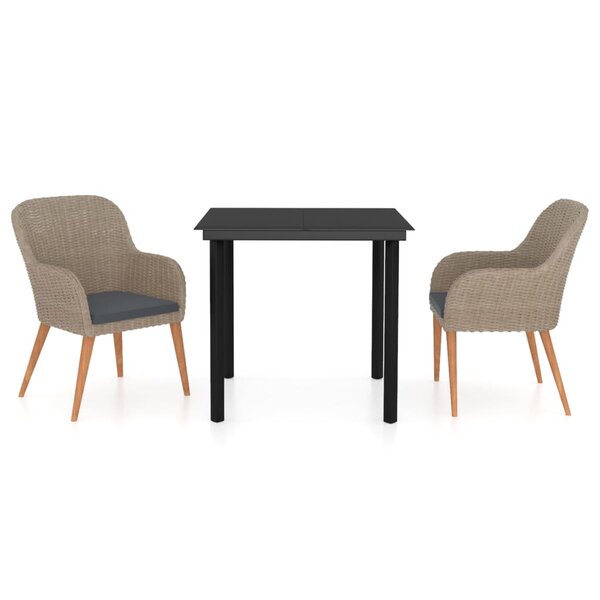 vidaXL Ensemble de salle à manger de jardin avec coussins 3 Pièces Marron