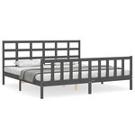 vidaXL Cadre de lit avec tête de lit gris 200x200 cm bois massif