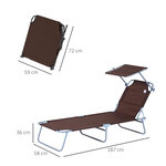 Transat bain de soleil pliable grand confort dossier et pare-soleil réglable multi-positions chocolat