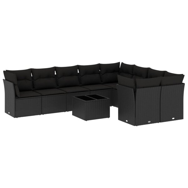 vidaXL Salon de jardin 10 Pièces avec coussins noir résine tressée