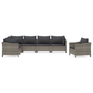 vidaXL Salon de jardin 7 Pièces avec coussins Gris Résine tressée