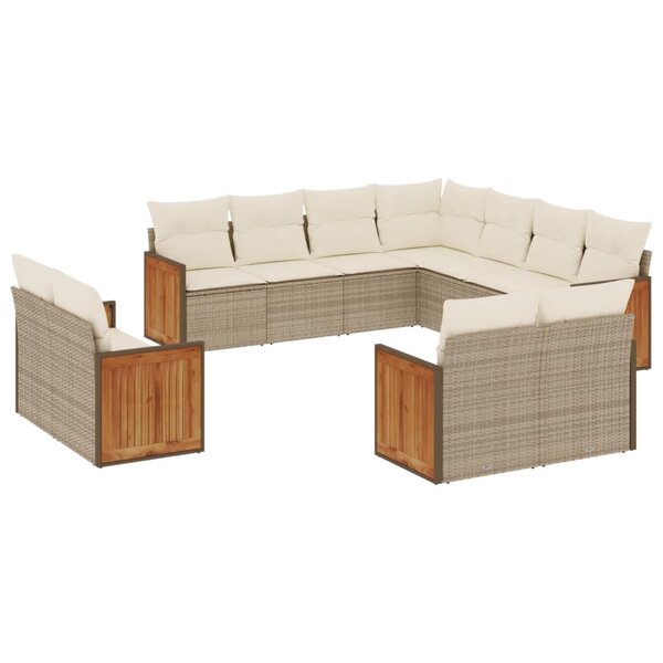 vidaXL Salon de jardin 11 Pièces avec coussins beige résine tressée