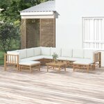 vidaXL Salon de jardin 11 Pièces avec coussins blanc crème bambou