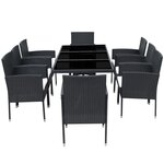 vidaXL Salon de jardin 9 Pièces avec coussins Résine tressée Noir