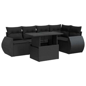 vidaXL Salon de jardin 6 Pièces avec coussins noir résine tressée