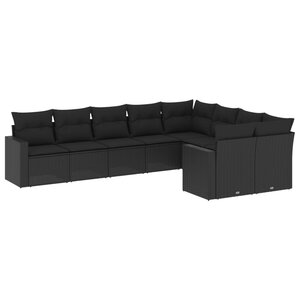 vidaXL Salon de jardin 9 Pièces avec coussins noir résine tressée