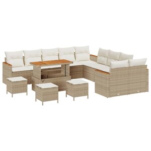 vidaXL Ensemble de canapé de jardin 14 Pièces Beige polyrotin