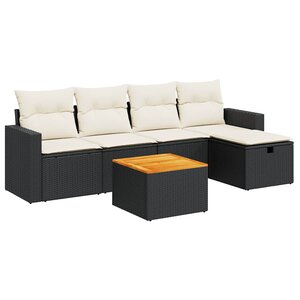 vidaXL Salon de jardin 6 Pièces avec coussins noir résine tressée
