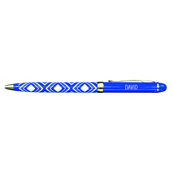 Stylo fin en métal laqué bleu - David