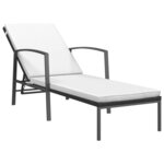 vidaXL Chaise longue de jardin avec coussin résine tressée noir