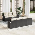 Ensemble de Canapés de Jardin 8 Pièces avec Coussins Noir Poly Rattan Acacia