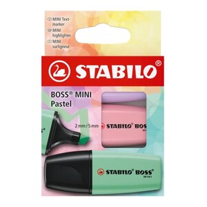 Stabilo Boss Mini Pastel Pack de 3 Marqueurs Fluorescents - Gamme de traits entre 2 et 5 mm - Encre à base d'eau - Anti-séchage - Couleurs Vert  Rose et Violet