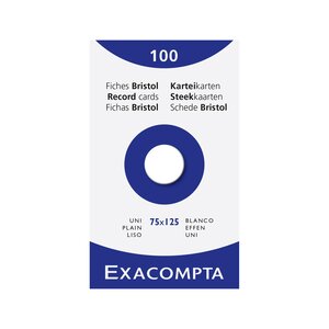 Étui De 100 Fiches - Bristol Uni Non Perforé 75x125mm - Blanc - X 10 - Exacompta