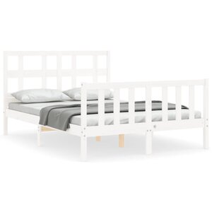 vidaXL Cadre de lit avec tête de lit blanc petit double bois massif