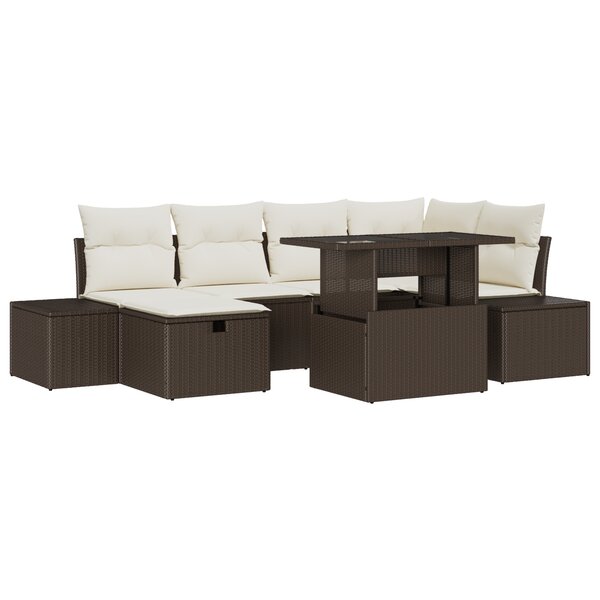 vidaXL Ensemble de Canapés de Jardin 7 Pièces avec Coussins Marron en Rattan Poly