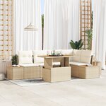 vidaXL Set de salle à manger de jardin 6 pièces avec coussins en poly rotin beige et acacia