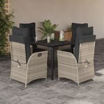 vidaXL Ensemble à manger de jardin et coussins 5 Pièces gris clair rotin