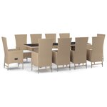 vidaXL Ensemble à manger de jardin et coussins 11 Pièces beige poly rotin