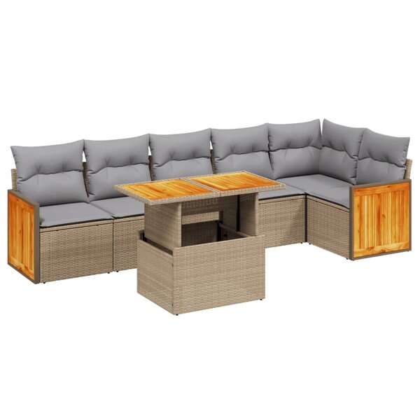 vidaXL Salon de jardin avec coussins 7 Pièces beige résine tressée