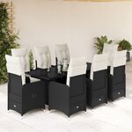 vidaXL Ensemble de bistro de jardin 9 Pièces coussins noir poly rotin