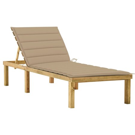 vidaXL Chaise longue avec coussin beige Bois de pin imprégné