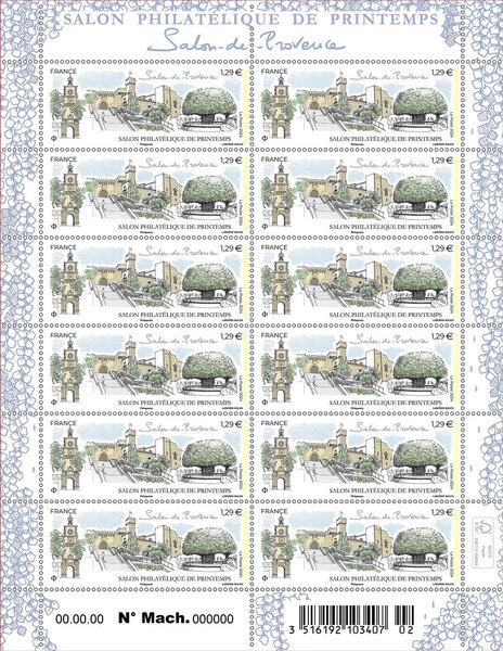 Feuille de 12 timbres - Salon de printemps - Salon-de-Provence - Lettre verte