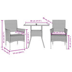 vidaXL Ensemble à manger de jardin et coussins 3 Pièces beige rotin verre