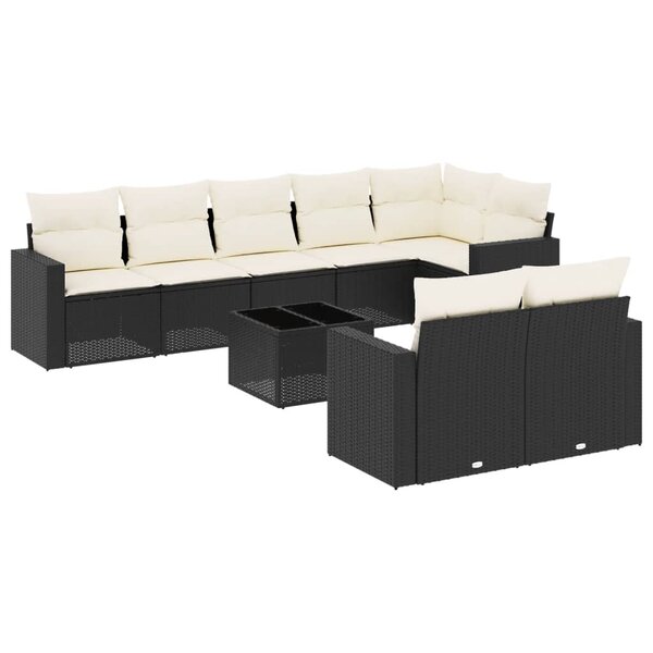 vidaXL Salon de jardin 9 Pièces avec coussins noir résine tressée