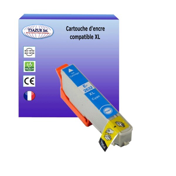 Cartouche Compatible avec Epson XP620, XP625, XP700, XP710, XP720, XP800, XP810, XP820 remplace Epson T2632 Cyan - T3AZUR