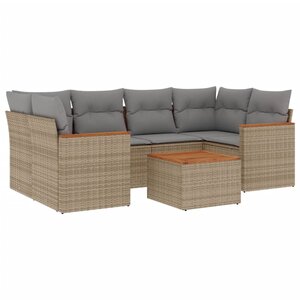 vidaXL Salon de jardin avec coussins 7Pièces mélange beige résine tressée