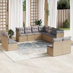 vidaXL Salon de jardin 11 Pièces avec coussins beige résine tressée