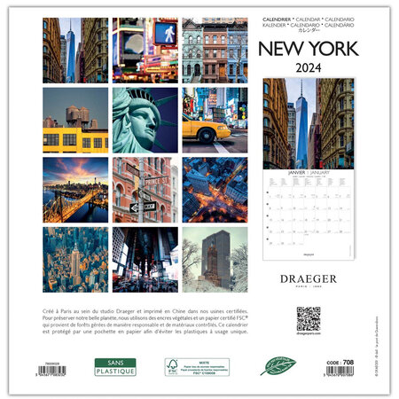 Grand calendrier mural 29x29 cm - 2024 - New York - Draeger - La Poste