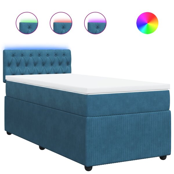 vidaXL Sommier à lattes de lit avec matelas bleu 90x190 cm velours