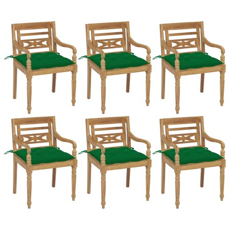 vidaXL Chaises Batavia avec coussins lot de 6 Bois de teck solide