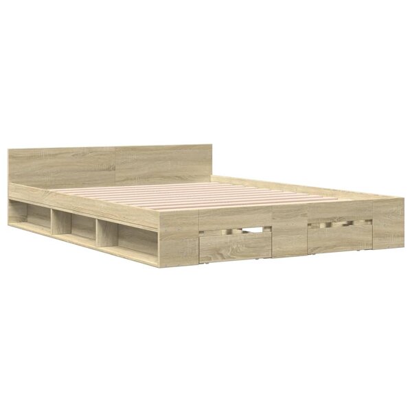 vidaXL Cadre de lit et tiroirs chêne sonoma 140x200 cm bois ingénierie