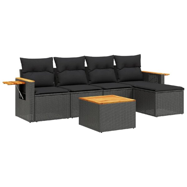 vidaXL Salon de jardin 6 Pièces avec coussins noir résine tressée