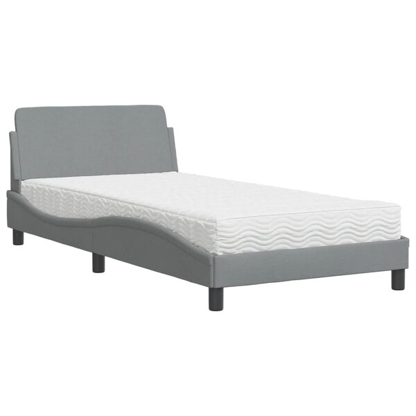 vidaXL Lit avec matelas gris clair 100x200 cm tissu