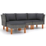 vidaXL Salon de jardin 4 Pièces avec coussins Résine tressée Gris