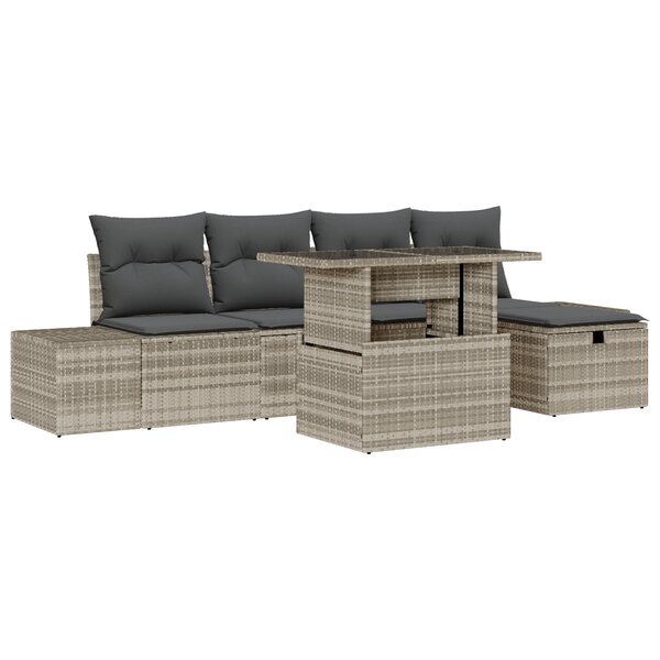 vidaXL Canapé de jardin 6 pièces avec coussins Gris clair Poly Rattan